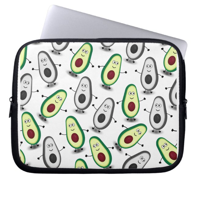 Cute Avocado Cartoon Mix Pattern Laptop Sleeve (Front)