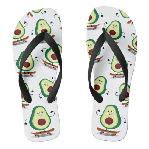 Cute Avocado Cartoon On The Skate Flip Flops