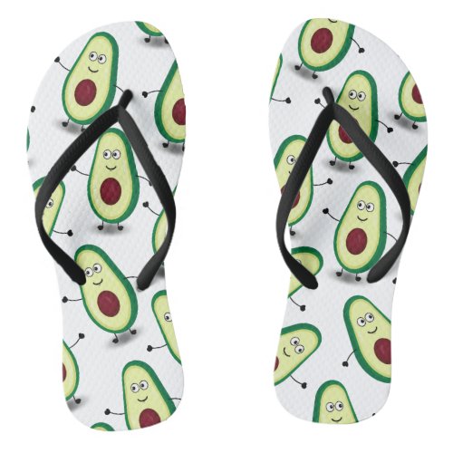 Cute Avocado Cartoon Pattern Flip Flops