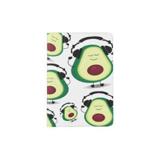 Cute Avocado Cartoon With Headphones Passport Holder