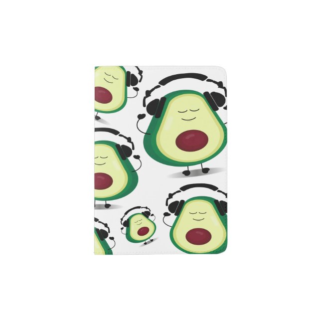 Cute Avocado Cartoon With Headphones Passport Holder (Front)