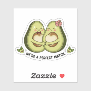 Cute Avocado Couple "We're a Perfect Match" Pun Sticker