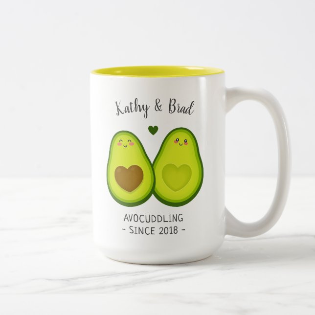 Cute Avocado Cuddle Customized Gift For Him Her Two-Tone Coffee Mug (Right)