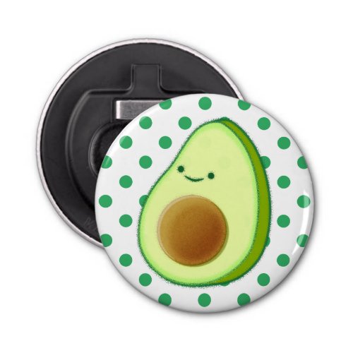 Cute Avocado Drawing Green Polka Dots Bottle Opener