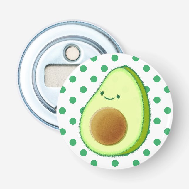 Cute Avocado Drawing Green Polka Dots Bottle Opener (Front)