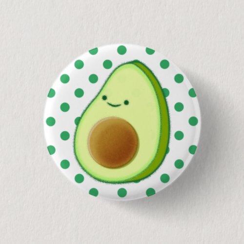 Cute Avocado Drawing Green Polka Dots Button