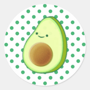 Cute Avocado Drawing Green Polka Dots Classic Round Sticker