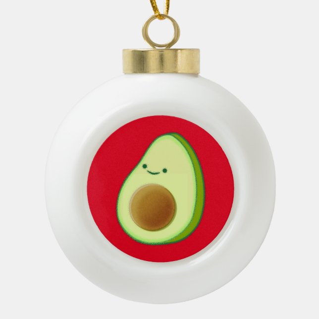 Cute Avocado Drawing Red Ceramic Ball Christmas Ornament (Front)