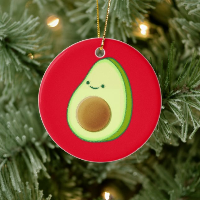 Cute Avocado Drawing Red  Ceramic Ornament (Tree)