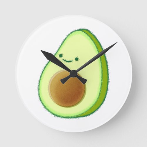 Cute Avocado Drawing Round Clock