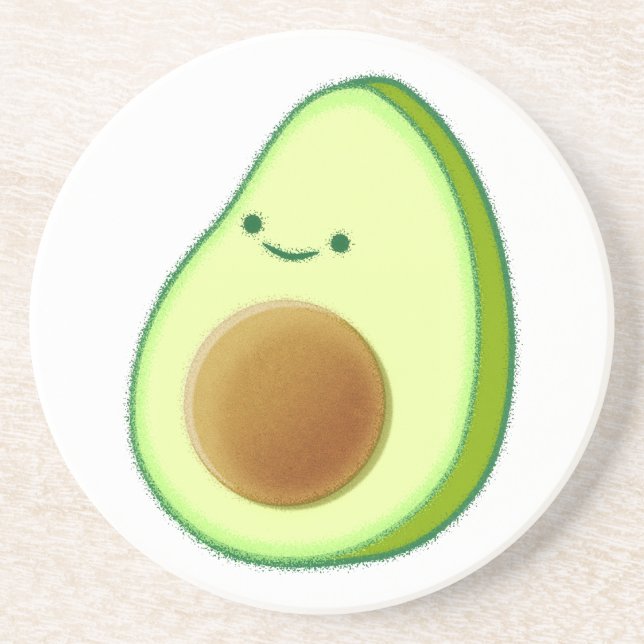 Cute Avocado Drawing Sandstone Coaster (Front)