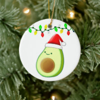 Cute Avocado Drawing Santa Hat Christmas Lights
