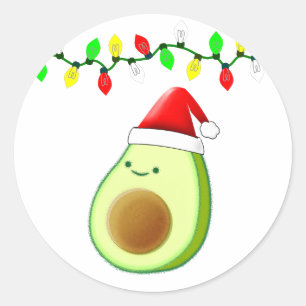 Cute Avocado Drawing Santa Hat Christmas Lights Classic Round Sticker