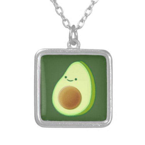 Cute Avocado Drawing Silver Plated Necklace