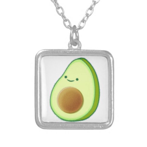 Cute Avocado Drawing Silver Plated Necklace