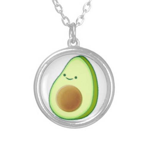 Cute Avocado Drawing Silver Plated Necklace