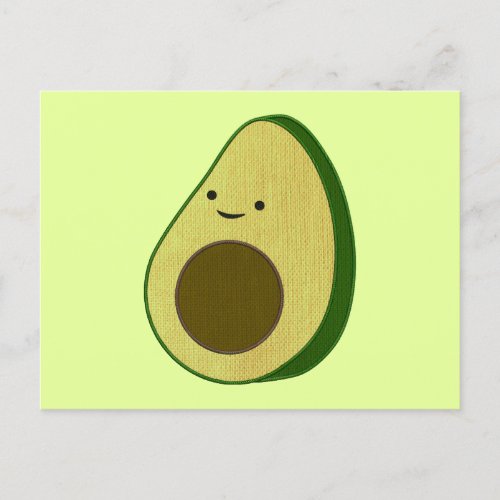 Cute Avocado Drawing Simulated Embroidery Postcard