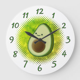 Cute Avocado Drawing Watercolor Background Large Clock