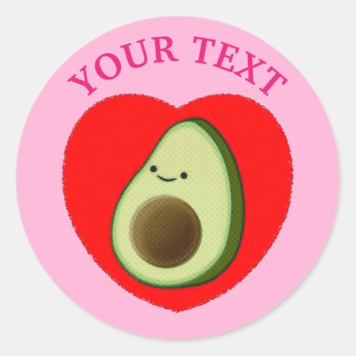 Cute Avocado Drawing With Pink Text And Background Classic Round Sticker
