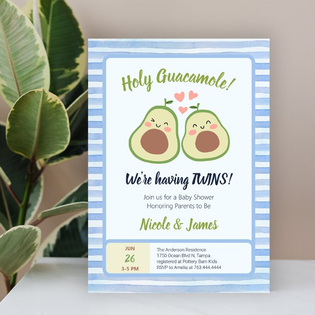 Cute Avocado Gender Neutral Twins Baby Shower Invitation (Cute Avocado Gender Neutral Twins Baby Shower Invitation)