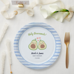 Cute Avocado Gender Neutral Twins Baby Shower Paper Plates