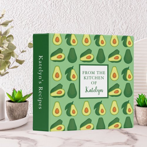 Cute Avocado Green Custom Kitchen Chef Recipe 3 Ring Binder
