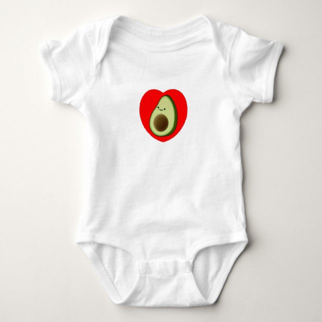 Cute Avocado In Red Heart Baby Bodysuit (Front)