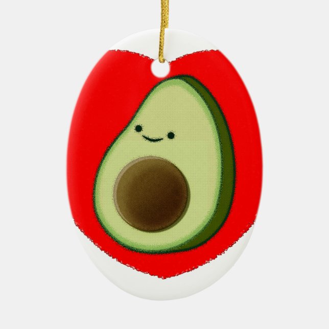 Cute Avocado In Red Heart Ceramic Ornament (Front)