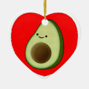 Cute Avocado In Red Heart Ceramic Ornament