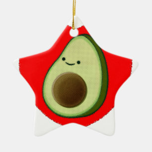 Cute Avocado In Red Heart Ceramic Ornament