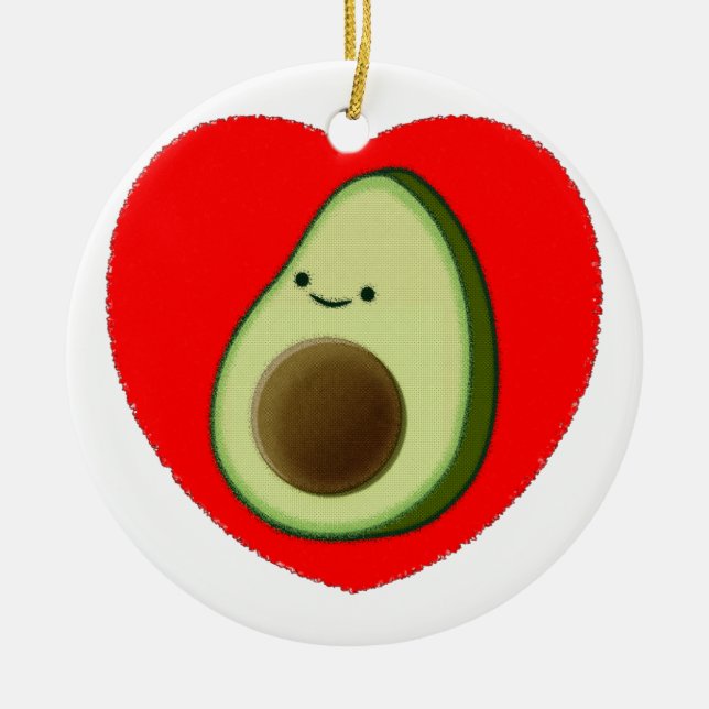 Cute Avocado In Red Heart Ceramic Ornament (Front)