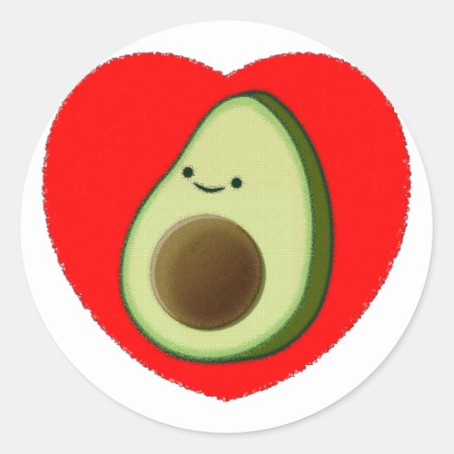 Cute Avocado In Red Heart Classic Round Sticker