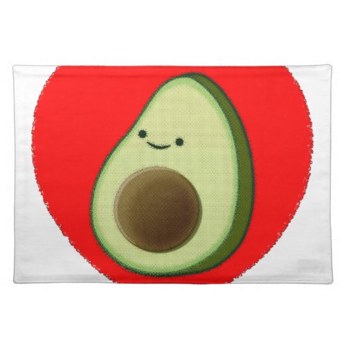 Cute Avocado In Red Heart Cloth Placemat