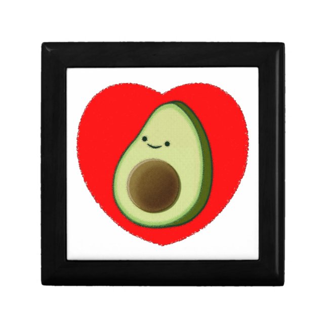 Cute Avocado In Red Heart Keepsake Box (Front)