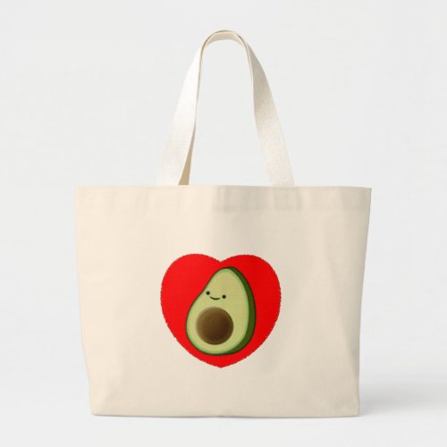 Cute Avocado In Red Heart Large Tote Bag