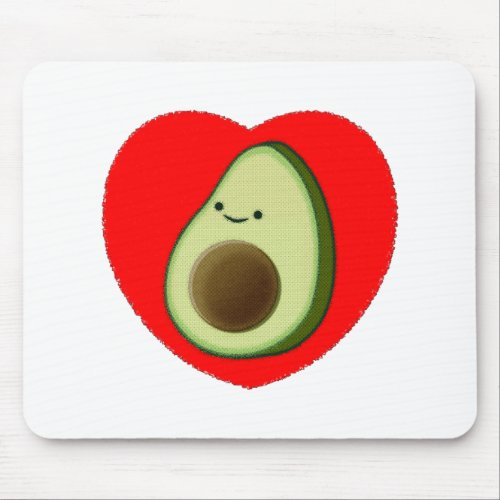 Cute Avocado In Red Heart Mouse Pad