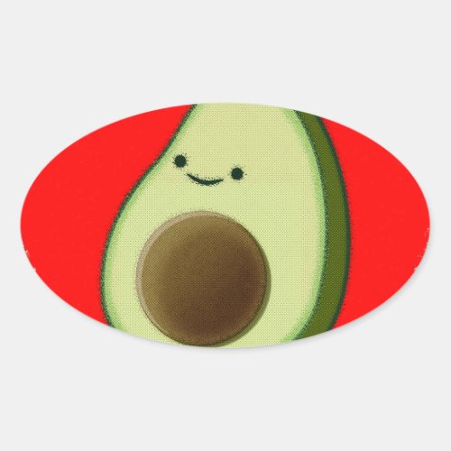 Cute Avocado In Red Heart Oval Sticker