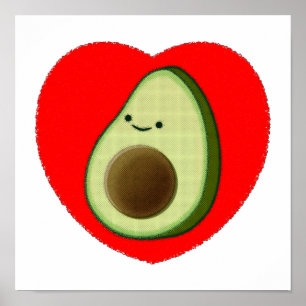 Cute Avocado In Red Heart Poster