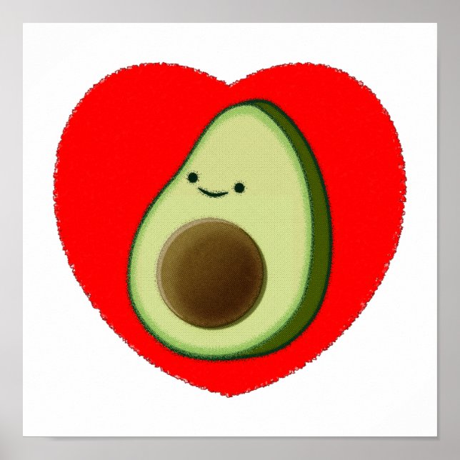 Cute Avocado In Red Heart Poster (Front)