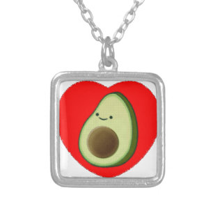 Cute Avocado In Red Heart Silver Plated Necklace