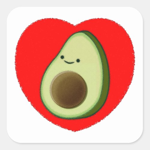 Cute Avocado In Red Heart Square Sticker