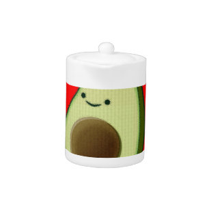 Cute Avocado In Red Heart Teapot
