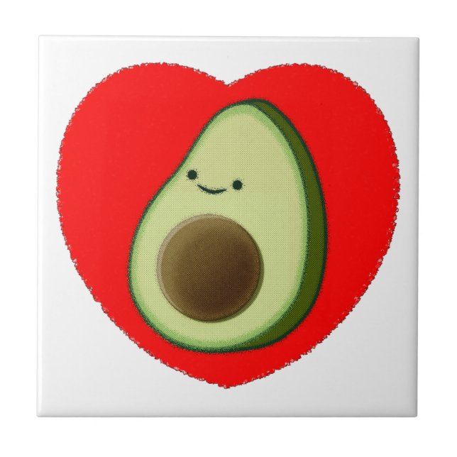 Cute Avocado In Red Heart Tile (Front)