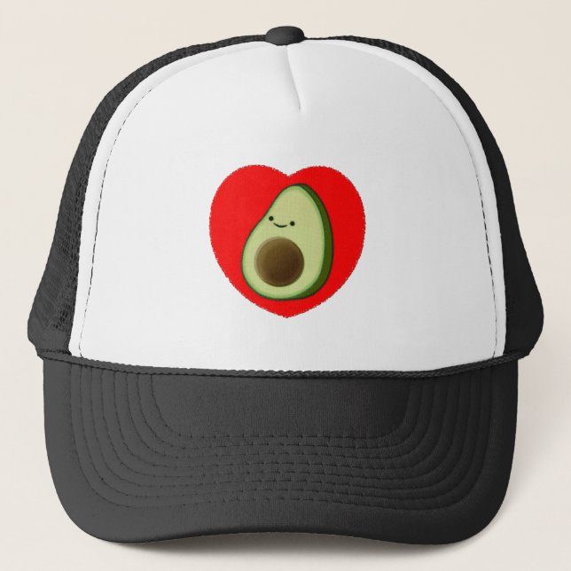 Cute Avocado In Red Heart Trucker Hat (Front)