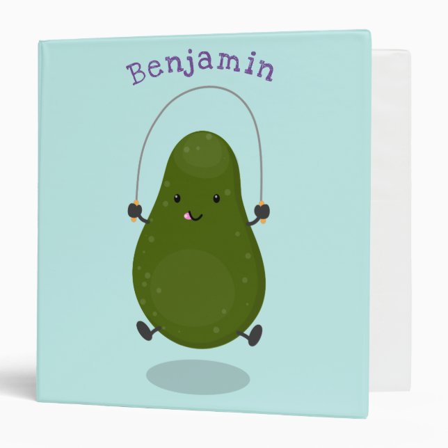 Cute avocado jump rope cartoon illustration 3 ring binder (Front/Inside)
