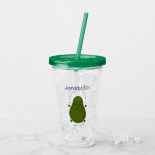 Cute avocado jump rope cartoon illustration acrylic tumbler