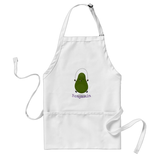 Cute avocado jump rope cartoon illustration adult apron (Front)