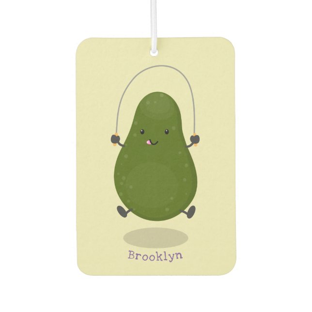 Cute avocado jump rope cartoon illustration air freshener (Front)