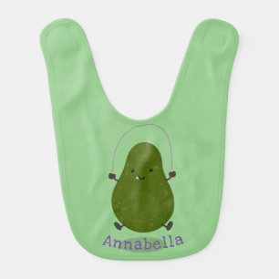 Cute avocado jump rope cartoon illustration baby bib