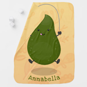 Cute avocado jump rope cartoon illustration baby blanket